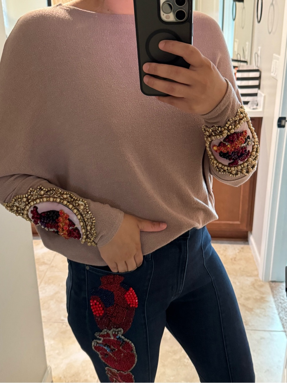 Beaded Embellished Mauve Sweater